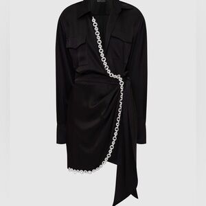 Bebe Black Wrap Mini Dress with Crystal Chain